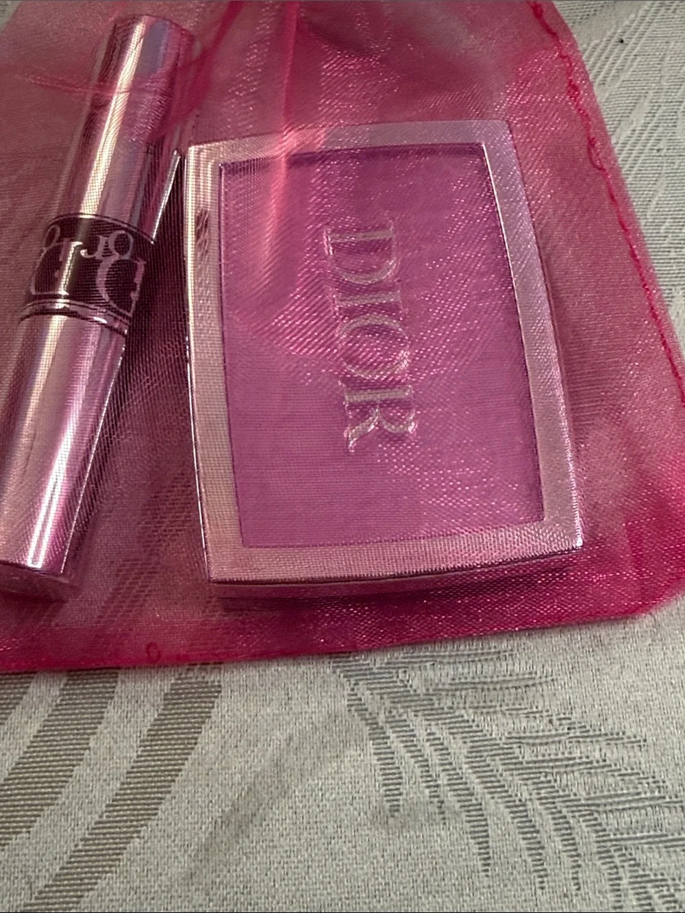 Dior Pink Blush Compact with Silver Lipstick Case